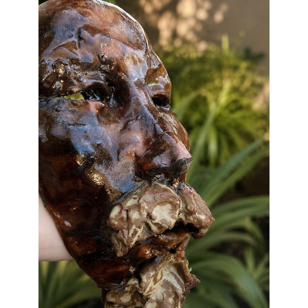 Vintage Handmade Studio Pottery Ceramic Bearded Man Wall Mask Folk Art 12” OOAK